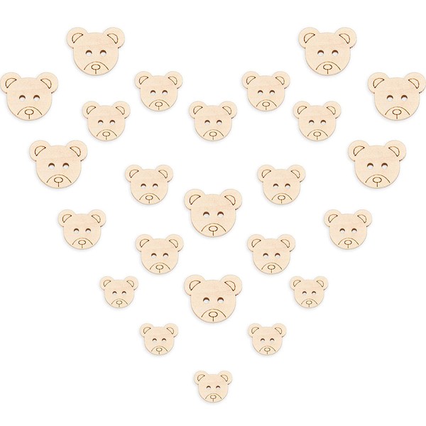 Pack of 120 Teddy Bear Buttons for Baby Cardigans Wooden Baby Buttons 2 Holes 3 Sizes Small Wooden Bear Pattern Buttons for Sewing Crafts Knitting Clothes