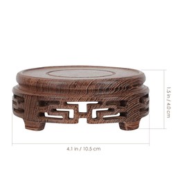TOPBATHY Round Wooden Tray for Teapot, Flower Pot Display Stand, Chinese Style Wood Base for Teaware, Vases, Adornments, Brown, 4.13 X 4.13 X 1.57 Inches