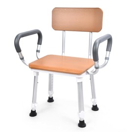 Sangohe Shower Chair for Inside Shower, Heavy Duty Shower Seat for Elderly and Disabled, 400 lbs, Wooden Seat Board and Back, Height Adjustable, 796D-A