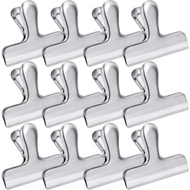 Clips de Bolsa de Acero Inoxidable - 12 Pinzas de 3 Pulgadas para Cerrar Alimentos, Café y Más - Uso en Casa, Cocina, Oficina