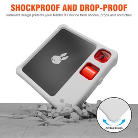 WOFOLiFE Designed for Rabbit R1 Case and 2 Screen Protectors, Silicone Shockproof Protective Case with Cushioning Airbags and Lanyard Hole, Premium HD Screen Protector, 360° Protection (White)