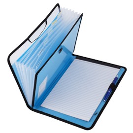 D.RECT Briefcase Notebook Set Expandable Portable File Folder Document Folders Round Elastic Band with Closure Button 7 Compartments A4 Blue