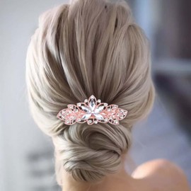 Andelaisi Vintage Rhinestone Hair Clip Gold Cz Crystal Hair Barrettes Gold Crystal Flower Barrette Head Clips Sparkly Cz Wedding Hairclip Decorative Headwear Bridal Hair Accessories for Women