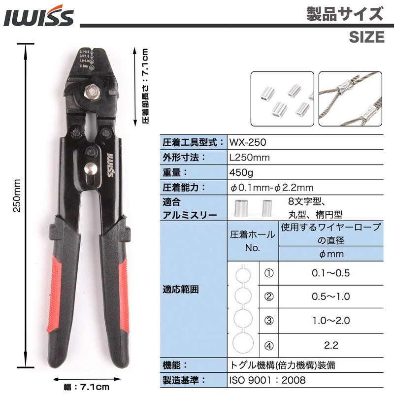 IWISS Wire Clamp Cutter, Wire Rope Cutter, Aluminum Sleeve, Crimping