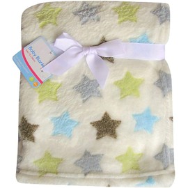 Super Soft & Fluffy Large Patterned Baby Blanket (Cream Stars)