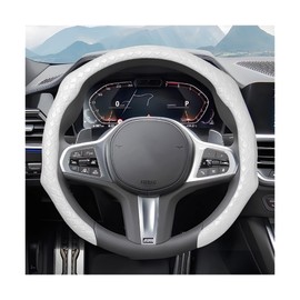 Zpana Car Steering Wheel Cover, 15 inch Nappa Leather Breathable Non-Slip Vehicle Steering Wheel Protector, Comfortable Automotive Interior Accessories, Universal for SUV, Truck, RV (White)