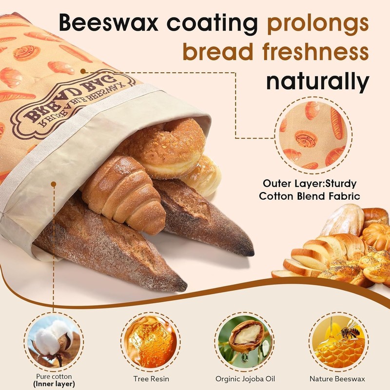 2 Pack Beeswax Bread Bags for Sourdough Homemade Bread, XL