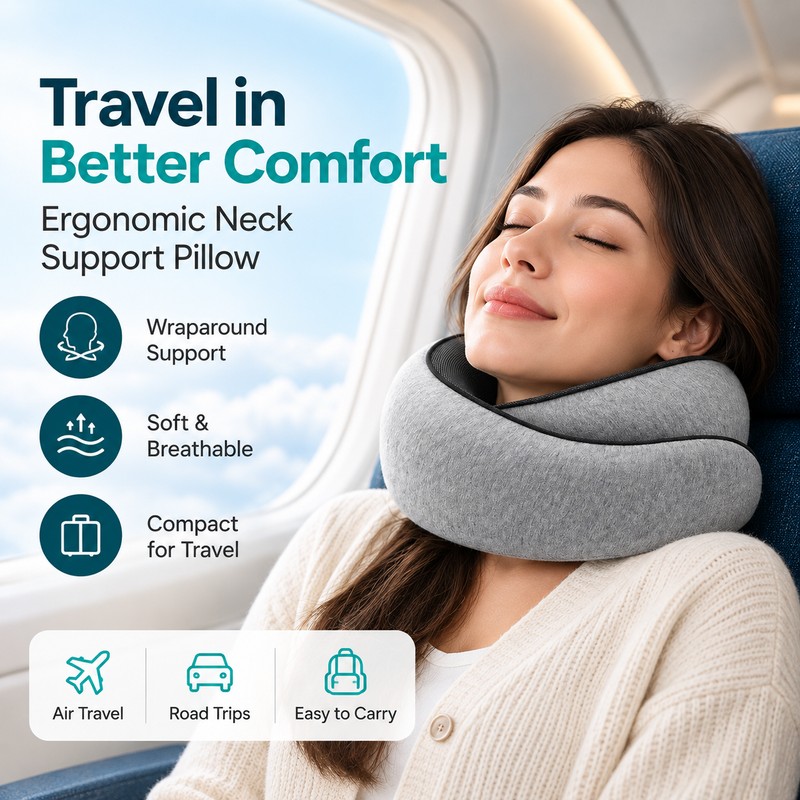 Memory Foam Travel Neck Pillow for Rest – U-Shaped Neck