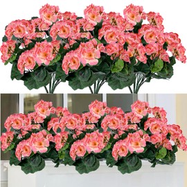 4 Packs Artificial Flowers for Outdoor 14'' Purple Geranium Silk Flowers UV Resistant Garden Plants Bush Faux Flowers for Home Wedding Kitchen Table Centerpieces Grave Cemetary Vase Indoor Decor