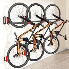 3-Pack Swivel Bike Rack Wall Mount, Bike Hangers for Garage, Space-Saving Vertical Bike Holder, Holds up to 77 lbs, Bicycle Wall Hanger Storage, No Heavy Lifting Required Indoor Hanging Bike Rack-Red