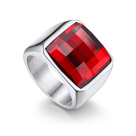 Bandmax Big Thumb Ring for Men Size 13 Fake Diamond Crystal Ring Red Stone Statement Ring Stainless Steel Mens Ring for Dad Husband Grandpa