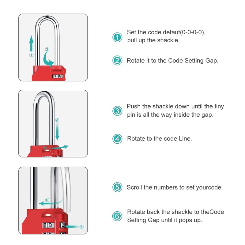 Combination Padlock, [2.6inch Long Shackle] Diyife 4 Digit Combination Lock,