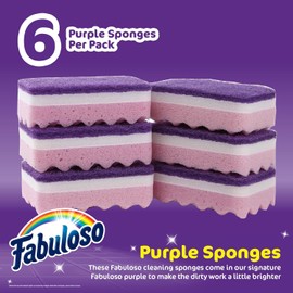 Fabuloso Sponges Purple 6 CT | Purple Scratch-Free Sponges for Dishes and Surfaces | Purple Dishwashing Sponges from Fabuloso for Bold and Bright Cleaning Experience, 6 Count - 2 Pack