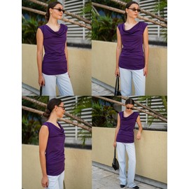 Zeagoo Womens Ruched Cowl Neck Tank Top Shirt Stretch Blouse with Side Shirring, Purple, Large, Sleeveless