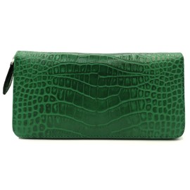 Nallyda Crocodile Embossed Cowhide Long Wallet, green