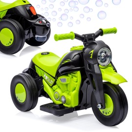 6V Bubble Motorcycle Ride on Toy Car for Kids, Kids Motorcycle with Bubble Function w/Music, LED Headlights, Forward/Reserve, Pedal, 3 Wheels Ride on Motorbike for Kids 3-8, Green