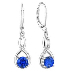YL Infinity Dangle Drop Earrings 925 Sterling Silver Leverback Earrings Round Birthstone Jewelry for Women, Metal, Sapphire