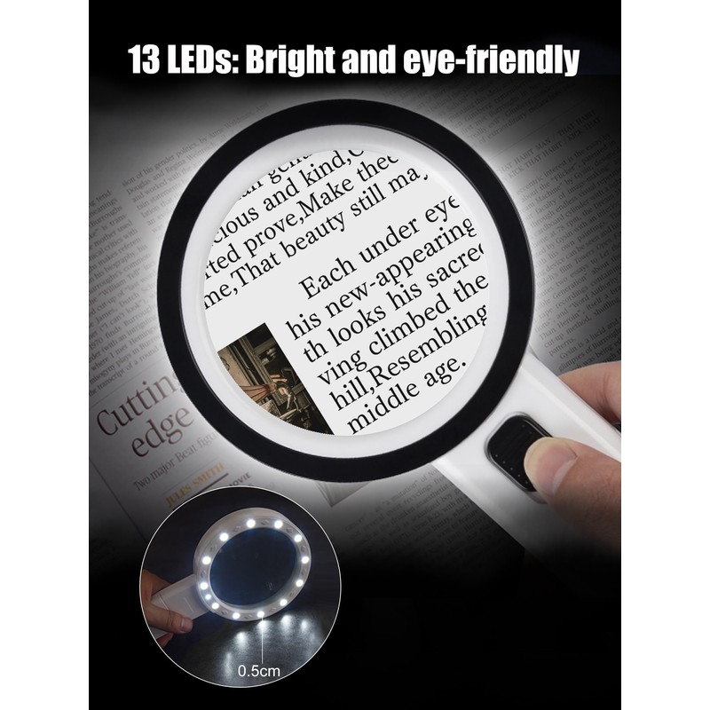 Magnifying Glass with Light - 30X Handheld Magnifying Glasses, 13LED