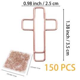 150 Pcs Rose Gold Cross Shaped Paper Clips, Stainless Steel Metal Clips in Clear Plastic Box, Bible Journaling Supplies for Bookmark, Office Document and Christian Study Gifts