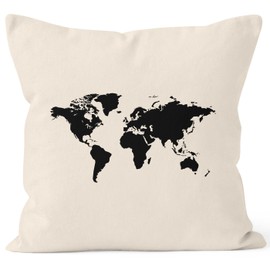 Autiga Printed Cushion Cover 40 x 40 cm World Map Decorative Cushion Cover Cotton Natural 40 cm x 40 cm