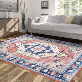 FairOnly Boho Area Rugs 9x12 Large Washable Rug Vintage Carpet Anti-Slip Oriental Area Rug,Stain Resistant Rugs for Living Room,Easy-Cleaning Non-Shedding,Bed Room Dining Room