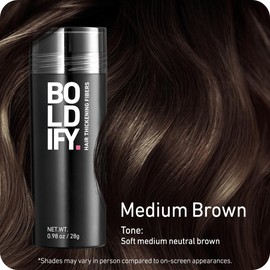 BOLDIFY Hair Fibers (28g) - Fill In Thinning and Fine Hair for an Instantly Fuller, Thicker Look - 14 Shades for Women & Men - Medium Brown