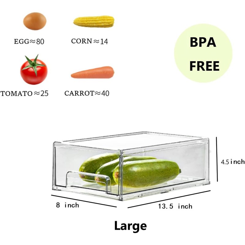 Mano 2Pack Clear Fridge Drawers Pull Out Stackable Refrigerator Drawer