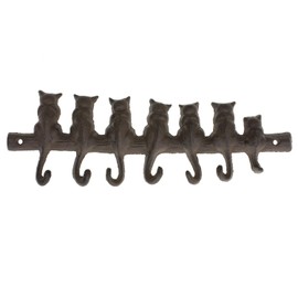 7 Cats Cast Iron Wall Hanger - Decorative Cast Iron Wall Hook Rack - Vintage Design Hanger with 7 Hooks - Wall Mounted | 12.4 x 3.9” - with Screws and Anchors