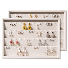 Coward 2PC Stackable Earring Tray Drawer Jewelry Holder Organizer Box Storage Earring Display Stand for Selling (beige(earring+earring))