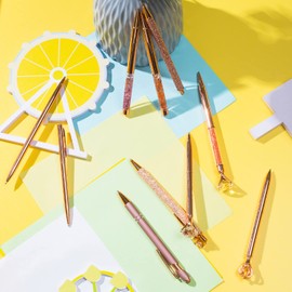 10Pcs Rose Gold Ballpoint Pens Set, Black Ink Retractable Crystal Glitter Pens Liquid Sand Glitter Pen Metal Diamond Painting Pens Girly Gifts