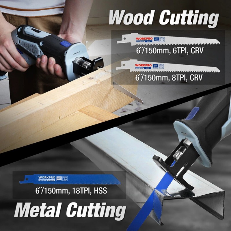 Workpro 12V Cordless Reciprocating Saw 2.0Ah Li-Ion Battery Fast Charger