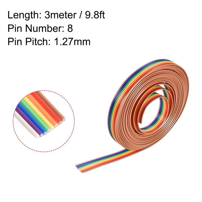 uxcell IDC Rainbow Wire Flat Ribbon Cable 8P 1.27mm Pitch