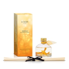 LOVSPA Refresh Sicilian Blood Orange Citrus Essential Oil Reed Diffuser Set with Real Orange Pieces! Aromatherapy Fragrance Room Air Freshener