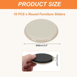 PATIKIL 3 1/2" Furniture Sliders, 16 Pcs Reusable Furniture Sliders for Hardwood Floors, Round Sliders for Moving Furniture on Carpet, Easily Move Appliances, Beds, Sofas, Wardrobes, Beige