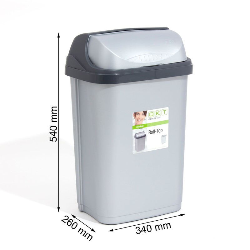 Medium 25L silver Roll-Top rubbish bin, available in 3 sizes