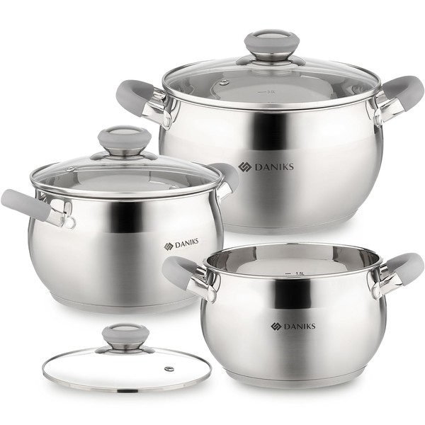 Daniks Modern Stainless Steel Kitchen Induction Pot Cookware Set |
