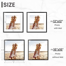 Heimlove 16x16 inch Black Square Picture Frame, 16x16 Aluminum Photo Frame, Standard Square Versatile Wall Display Frames Photo Frames For 12x12 with Mat, Wall Hook Included - (Set of 1 - Black)