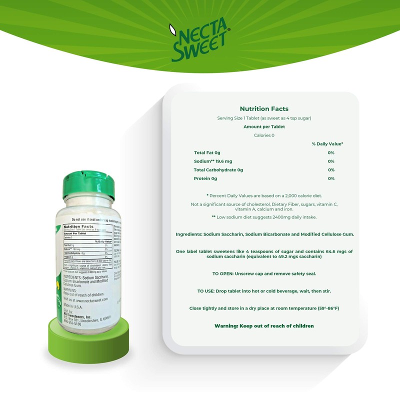 Necta Sweet 1-Grain Saccharin Tablets - Zero-Calorie Sugar Substitutes (3-Pack