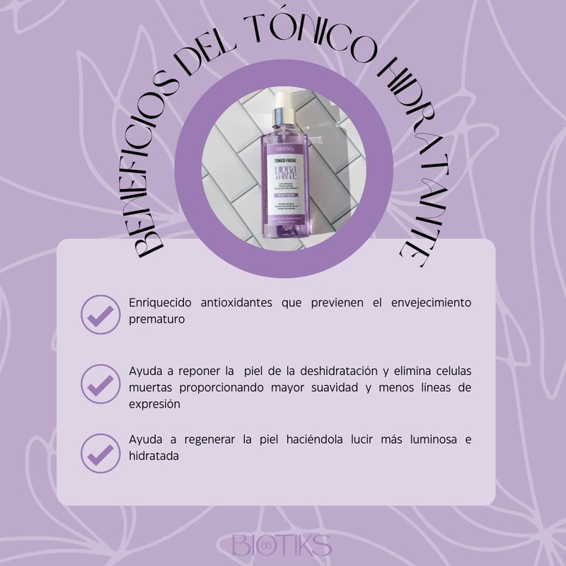 Tónico facial hidratante antiarrugas, piel seca/sensible (ácido hialurónico, lavanda)