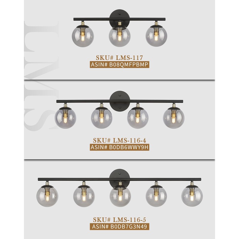 LMS Black Bathroom Vanity Light, 20.5 Inch 3-Light Modern Bathroom