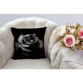SSOIU Retro Black Rose Decorative Throw Pillow Covers 18x18 Inches Cotton Linen Cushion Cover for Home Couch Sofa Bench Decor