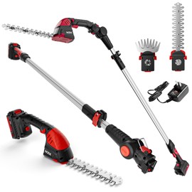 MZK 3-in-1 20V Pole Mini Hedge Trimmer & Grass Shear, 13ft Reach, Electric Hedge Trimmer with Extension Pole, Multi-Angle for Garden, Lawn(Battery and Charger Included),HT08D11