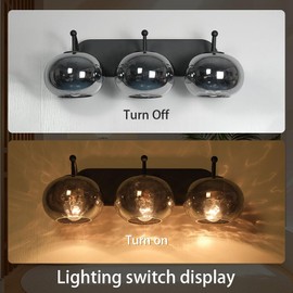 Wrlmfy 23" Matte Black Vanity Light Smoked Hammered Glass Wall Sconce 3-Light Grey Lampshade Wall Lamp for Hallway Living Room Stairwell Bathroom Over Mirror