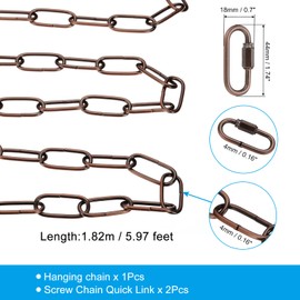 PATIKIL 6ft Lighting Hanging Chain, Metal Looping Chain with Quick Link Screw Lock Connectors for Hanging Plant Pendant Chandelier Light Fixture, Red Bronze