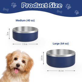 Lianlai Stainless Steel Food Water Dog Bowls,Durable Pet Feeder with Silicone Non-Slip Bottom, Double-Walled Pet Feeding Bowl