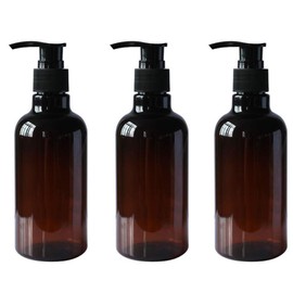 3PCS 250ML/8OZ Brown Refillable Empty PET Plastic Pump Bottles with Black Pump Top Shampoo Shower Gel Jars Storage Containers Dispensers for Makeup Cosmetic Toiletries Liquid