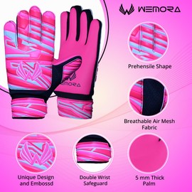 WEMORA Soccer Goalie Gloves with 5MM Strong Grip Palm Breathable and Double Wrist Goalkeeper Gloves for Kids Youth