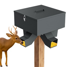 Portable 80LB Gravity Deer Feeder, Heavy Duty Metal Wildlife Feeder with 4 Feeding Ports, Weatherproof for Hunting & Backyard Game