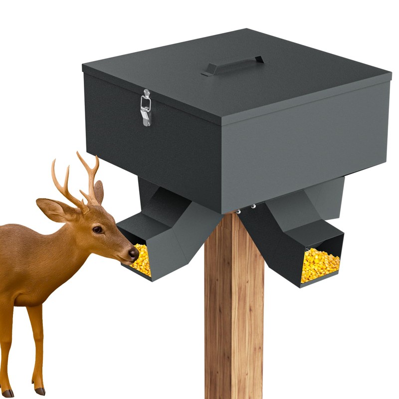 Portable 80LB Gravity Deer Feeder, Heavy Duty Metal Wildlife Feeder