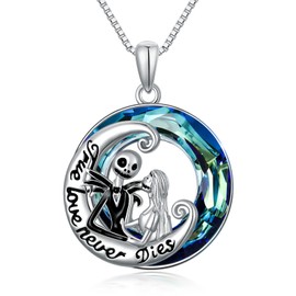 LILALO Nightmare Necklace Sterling Silver Crystal Jack and Sally Necklace Jack Skellington Jewelry